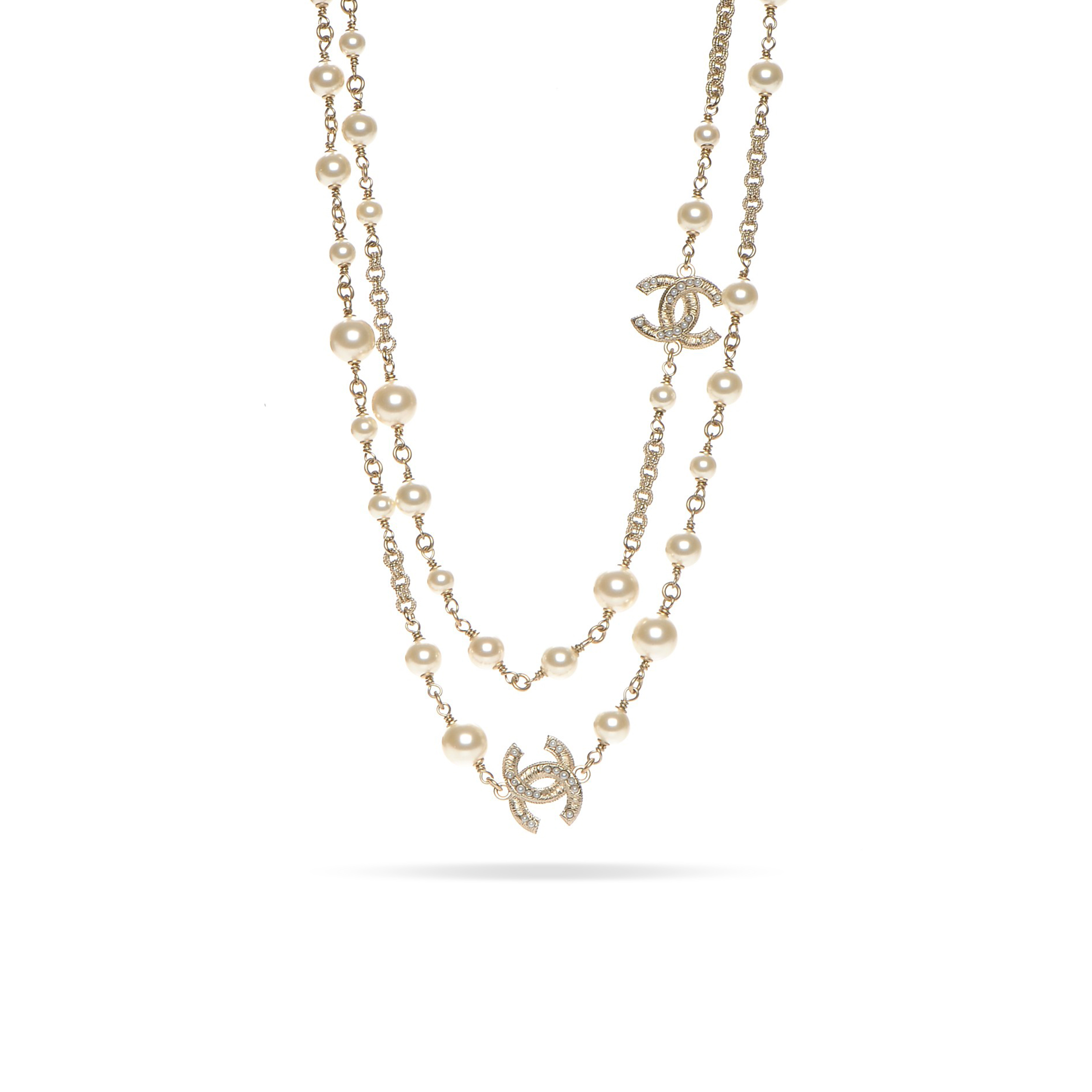 Ch*el pearl cc long necklace light gold 213657